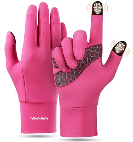 YANIKY Gants de course à écran tactile pour homme et femme - Gants de sport légers - Unisexe - Coupe-vent - Antidérapants - Pour la course à pied, la conduite, le cyclisme (rose, L-XL)