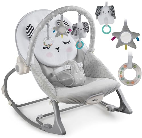 Nukido Sdraietta Neonati - Dondolino con Vibrazione e Giochi - Piedini Antiscivolo - fino a 18 kg Grigio