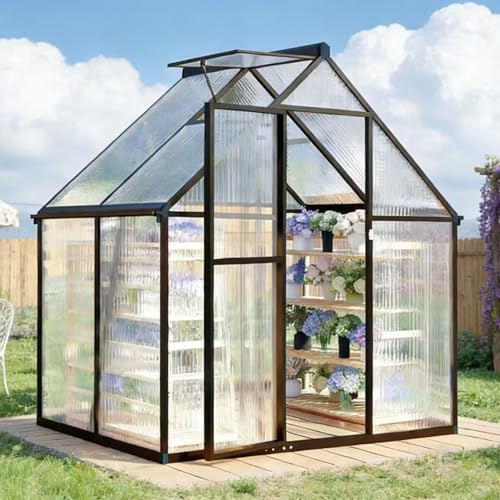 6x4 FT Greenhouse for Outdoors, Polycarbonate Greenhouse with Quick Setup Structure and Roof Vent, Aluminum Large Walk-in Green House for Outside Garden Backyard, Dark Gray