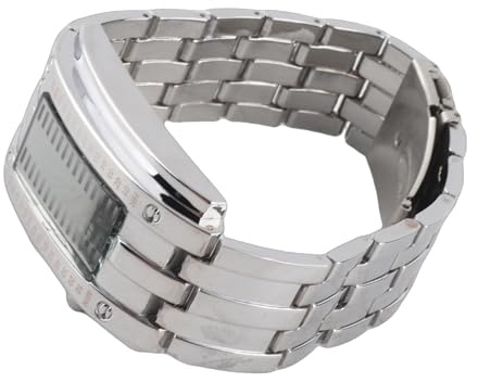 Dpofirs LED Watch Unique Binary Time Mode Wear Resistant for Men Electronic Watch Stainless Steel Glass 1.4cm 2.4cm for