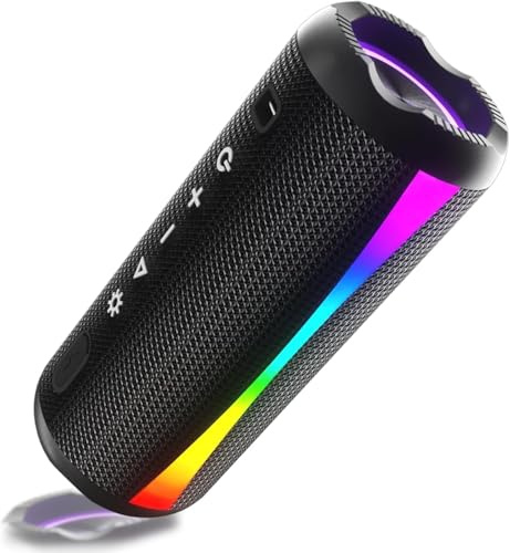 Altavoz Portátil 2026, Altavoz Bluetooth Potente con Bajos Mejorados, Hasta 20H de Reproducción, Altavoces Bluetooth 5.4 con Emparejamiento TWS, 7 Modos RGB, Ideal para Exterior, Fiestas y Viajes