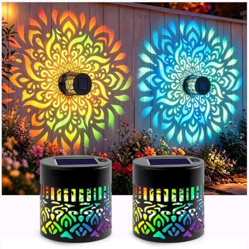 Xchance Solar Mandala Wall Lights, 2Pcs Outdoor Decorative Projection Lamp