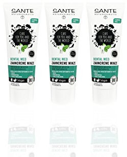 SANTE Naturkosmetik Dental Med Zahncreme Minze, Ohne Natriumfluorid, Vegan, Schützt Zähne & Zahnfleisch, Bio-Extrakte, 3x75ml Multipack