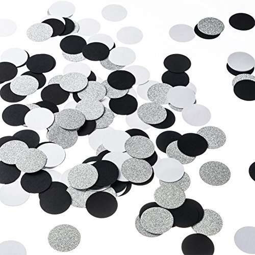 Glitter Paper Circle Dots Confetti Wedding Birthday Theme Party Table Decoration Glitter Silver, Black and White, 1.2 inch, 200pc