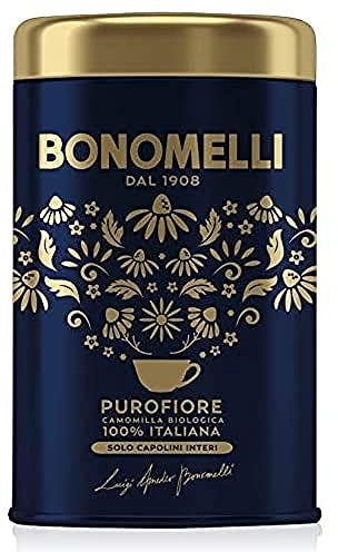 Bonomelli Camomilla Purofiore, Confezione di Latta 40 g, 100% Biologica e Italiana, solo Capolini Interi Selezionati, Aroma Ricco e Avvolgente, Infuso Rilassante Dopo Pasto