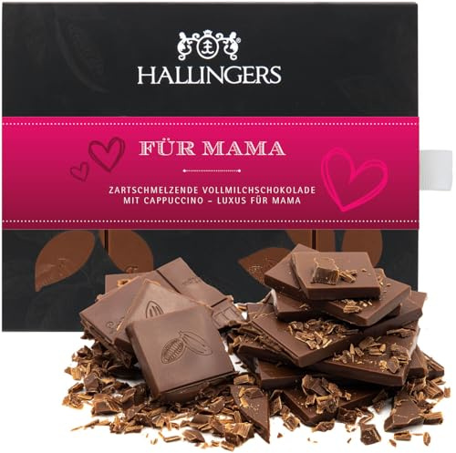 Hallingers Genuss Manufaktur Schokoladen Geschenk Muttertag & Vatertag - Tafel Muttertagsgeschenk Vollmilch Edel-Kakao mit Cappuccino - ohne Alkohol für Mutter, edle Geschenkverpackung Für Mama