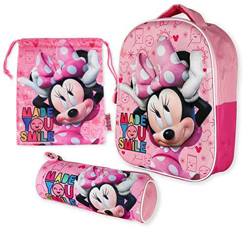 Zaino Scuola Elementare Bambina 3D, Zainetto e Astuccio – Minnie Mouse | Zaino Elementari Bambina e Bambino da 3 Anni | Zainetto Asilo Bimba Scuola Primaria | Pacchetto Ritorno Anno Scolastico Bambini