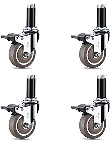 Ruedas giratorias de tubo redondo con frenos, ruedas de tubo de expansión M12x60, rodamientos de bolas de ruedas silenciosas para carros, banco de trabajo, equipo, 4 piezas (3 pulgadas 22 mm)