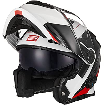 ORIGINE Motorradhelm Bluetooth Klapphelm Integralhelm ECE Mit Doppelvisier (Spike RED White,XL)
