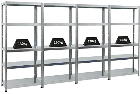 PROREGAL Mega Deal 4er-Sparset Metallregal Steel Eagle 180x80x40cm Fachlast 130kg Verzinkt Schwerlastregal, Küchenregal, Kellerregal, Steckregal, Garagenregal, Lagerregal