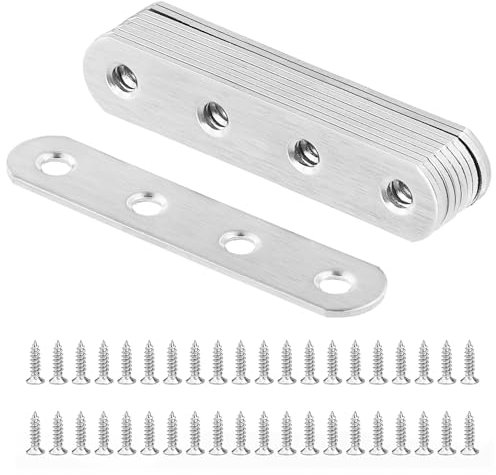 QWORK® 10 Stück 77x16x2mm Edelstahl Lochplatte Flachverbinder , Halterung Metallverbinder , Holzverbinder Flache Ecke Brackets , mit 40 Befestigungsschrauben