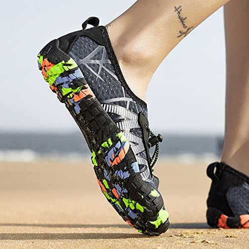 Chaussures Aquatiques Séchage,Chaussures D'Eau De Natation Unisexes D'Été Lacets Élastiques Rayures Bleues Blanches Chaussures Pieds Nus Surf Bord De Mer Chaussures À Séchage Rapide Semelle En