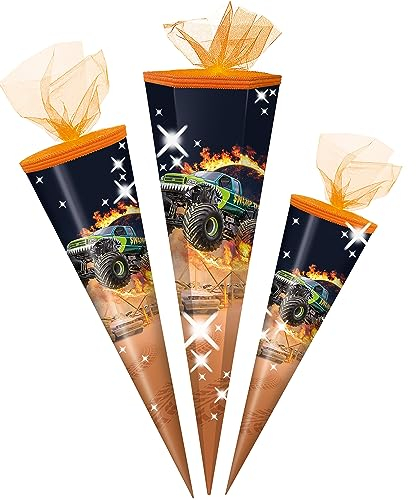 alles-meine.de GmbH Schultüte - Monstertruck/Auto 50-85 cm Größe wählbar Zuckertüte - Tüllabschluß - eckig/rund - Jungen - klein & groß - Geschenktüte - Schulanfang -..