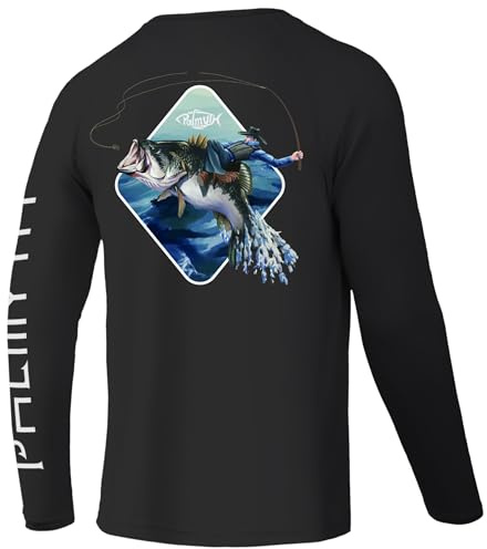 Palmyth Fishing Shirts for Men Long Sleeve UPF 50+ T Shirt Sun Protection Tee (Black/Cowboy Rides Bass, L)