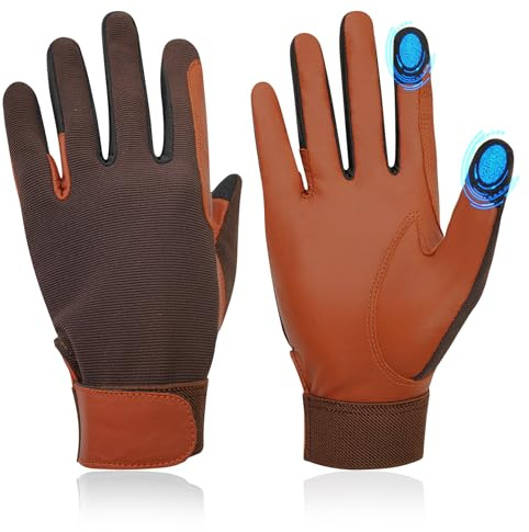 Thapower Women 100% Leather Horse Riding Gloves, Windproof & Breathable，Equestrian Horseback Riding Gloves for Outdoor Cycling Driving Gardening