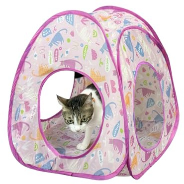 Andiker Cat Pop Up Tent, 3 Holes Safe and Strong Cute Cat Tunnel Collapsible Easy to Carry Cat House for Indoor Cats Kittens Hiding Playing Training (Colorful Tent)