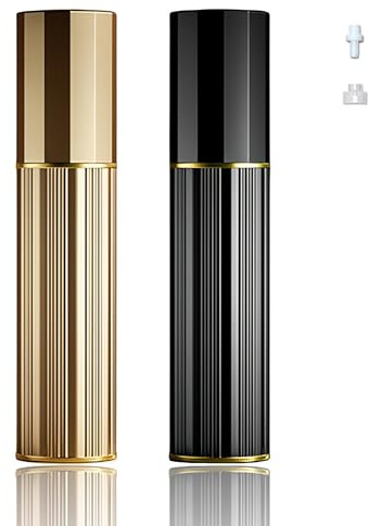 Fiwecos Perfume Travel Refillable Bottle Cologne Portable Atomizer Fragrance Scent Sprayer Pump Fill from Bottom Mini Pocket Size 5ml for Travel Essentials & Best Gift (Gold+Black)
