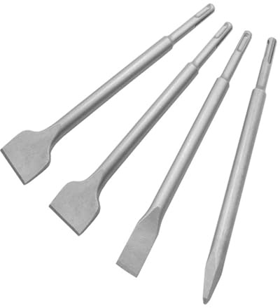 Meichoon Martillo Cinceles Juego de 4 Taladro Eléctrico Martillo Rotativo Puntas de Impacto Mango Redondo Puntiagudo Cabeza Plana Ancha Piedra Hormigón Ranurado DC603 B