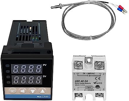 NGBFF Smart Thermostat, REX-C100 Digital PID Temperature Controller Thermostat,SSR Output Max.40A SSR Relay K Thermocouple Probey,for Home(C100 set)