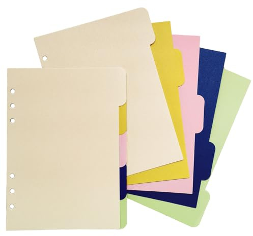 DY.2ten 10 Fogli Divisori per Raccoglitori Ad Anelli A5 in Carta, Divisorio Pagina Indice Tab, Cartoncini Separatori a Colori，per 6 Fori Quaderni ad Anelli, per Scuola o Ufficio