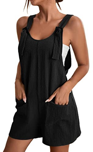 Today 2025 Clearance Linen Dungarees for Women UK Summer Casual Sleeveless Rompers Loose Adjustable Strappy Short Overalls Jumpsuits Orders Placed by Me Recently Black