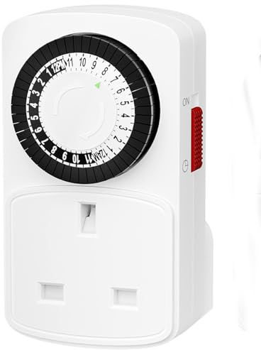 HBN 24 Hour Programmable Plug Timer Socket UK,Plug-in Segment Plugs Timers Switch,Energy Saving Light Switchs for Lamps,Home Security,Indoor Lights and Christmas (30min,1Pack)