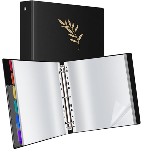 Uquelic Präsentationsbuch, Ringbücher mit 80 klarsichthüllen A4 glasklar (50 Mikron) und 6 bunten PP-Trennblättern, Ordner Organizer für Dokumente, Urkunden, Portfolio,Goldene Blätter-Print