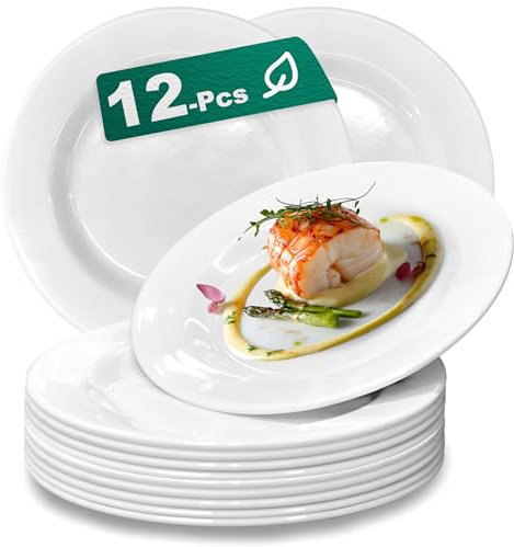 12 Ensemble 10.5 Pouces Assiette Assiettes De Dessert Légères Incassables - Assiettes De Dîner Blanches Cuisine Extérieure Snack Plate Scratch Réutilisable Cadeau Lave Vaisselle Un Usage Quotidien