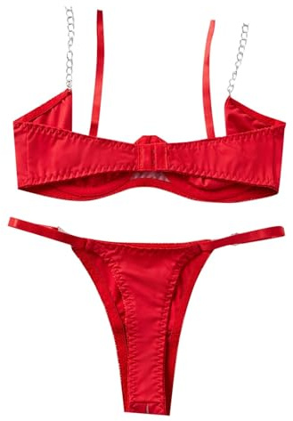 Generisch 2025 Lencería Mujer Sujetador Abierto Bralette Conjunto de Lencería de Tres Puntos Cómodo Uso para Casa Lencería Abierta, rojo, L
