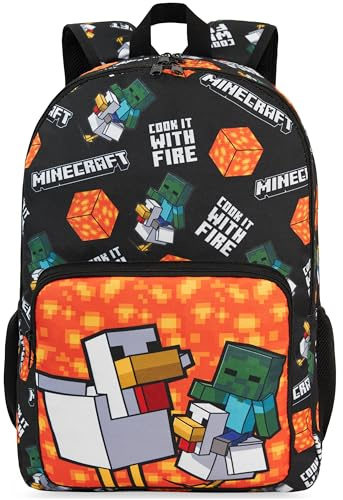 Get Trend Minecraft Sac a Dos Enfant Garcon, Bandoulière Réglable et Fermeture Eclair Cartable, École ou Sport, Cadeau Garcon (Noir/Multi Minecraft)