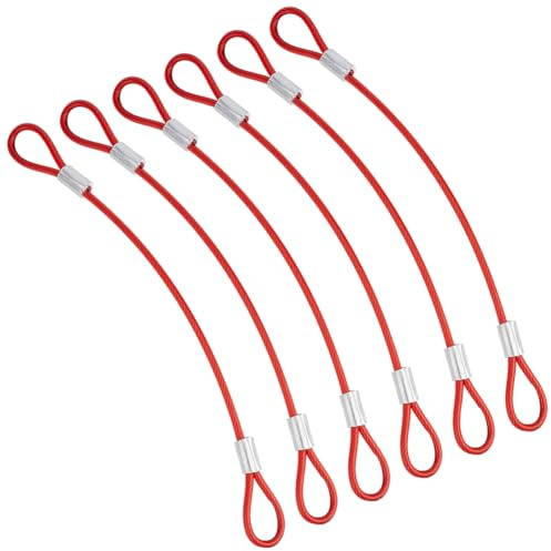 GORGECRAFT 6Pcs Safety Cable Lock Wire 20.5cm Security Wire Ropes Flexible 3mm Dia Red Rubber Coated Stainless Steel Cable with Double Loops for Home Garden Outdoor Fences Gates Luggage Suitcase Lock