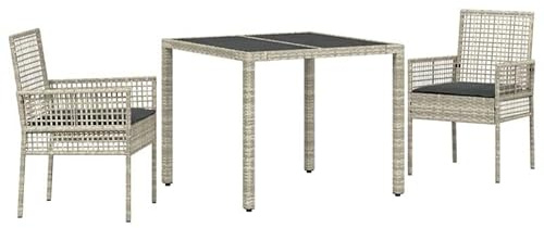 Eleganz Gruppo di sedie da giardino, 3 pezzi, grigio chiaro, in rattan sintetico, leggero, per terrazze e balconi, resistente alle intemperie e facile da pulire, design moderno per piacevoli ore