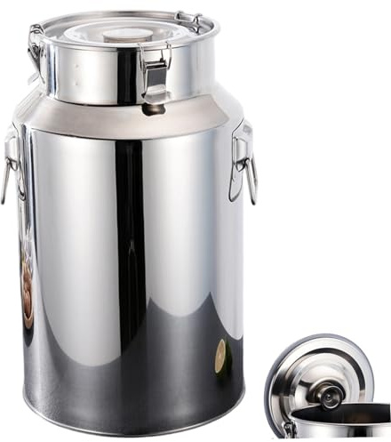 Bidon à lait en acier inoxydable Pot à lait robuste de 6 L avec couvercle scellé, anneau de levage et poignée transport Seau en acier inoxydable pour le stockage des liquides