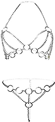 Conjuntos de Lenceria para Mujer Rop Interior Sexy de Metal Lencería Bondage Traje Dormir Busto Abierto Body Interior Set Lenceria Sexy Mujer Erótico (Silver, One Size)