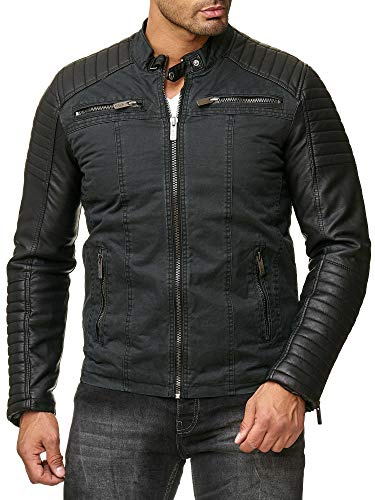 Redbridge Bikerjacke im Materialmix Baumwolle und Kunstleder – mit Stehkragen, Reißverschlüssen & gesteppter Optik Schwarz XL