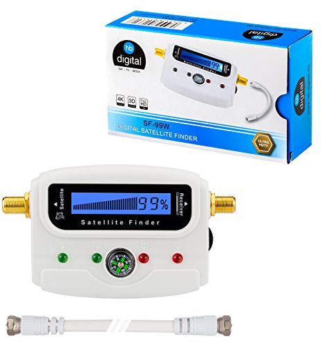 HB DIGITAL SATFINDER avec écran LCD, boussole et son, câble de connexion F, manuel d'utilisation en allemand, connecteurs plaqués or, pour ajuster votre antenne satellite, avec affichage