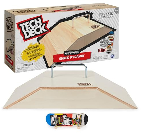 Tech Deck Serie Performance, Juego de pirámide triturada con riel de Metal y diapasón Ciego Exclusivo, Fabricado con Madera Real, Juguete para niños y niñas a Partir de 6 años
