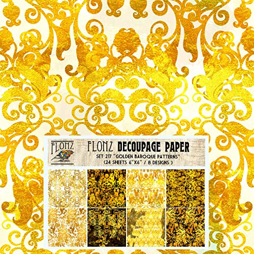 Decoupage Paper Pack (24 Sheets 6x6) Golden Baroque Patterns # Vintage Styled Seamless Art Deco Pattern Paper for Decoupage, Craft and Scrapbooking