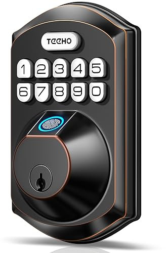 TEEHO TE002 Fingerprint Door Lock - Keyless Entry Door Lock with Keypad - Electronic Keypad Deadbolt Lock - Smart Locks for Front Door - Door Lock with Code - Easy Installation - Oil-Rubbed Bronze
