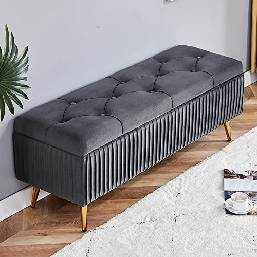 Sitzbank mit Stauraum Samt mit einfacher Montage für Wohnzimmer Truhenbank Flur Garderoben und Schlafzimmer Bettbank (F, 120 * 40 * 45cm)