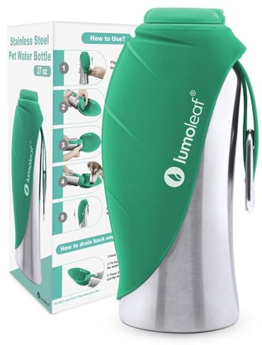 LumoLeaf Bouteilles d'eau Portables pour Chien de 800 ML, Distributeur d'eau de Voyage en Acier Inoxydable pour la Marche, la randonnée et l'extérieur, Bol d'eau Portable pour Grands (Vert., 800ml)