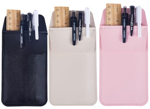GORGECRAFT 3 st 3 färger fickskydd läder pennhållare organiserare för skjortor rockar byxor pennärm multifunktionell pennficka håller pennor pekare pennor och anteckningar kort rosa svart beige