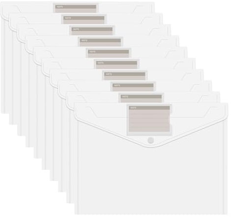 WOPPLXY Lot de 40 Pochette Plastique A4, Pochette Transparente avec Pression et Étiquettes, Pochettes Document A4 pour Ecole, Maison, Bureau