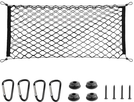 BAILALIBO Redes de carga, red de maletero de 35.4 x 15.8 pulgadas para SUV y coche, redes de carga automotriz, red de carga de malla pequeña para accesorios de maletero de coche. Red de automóvil para