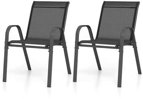 GOPLUS - Juego de 2/4 sillas de jardín al aire libre de metal y textileno transpirable, sillón de jardín apilable y antideslizante con apoyabrazos y respaldo, ideal para patio, terraza (56 x 70 x 84