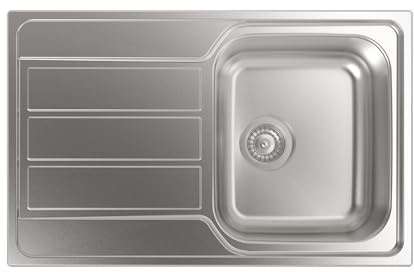 Cata Évier CDL 1 réversible avec cuve carrée avec égouttoir Profondeur de la cuve 18 cm Installation dans Un Meuble de 45 cm Base avec Fond Absorbant Valve Panier 3 1/2 Largeur 77 cm Couleur INOX