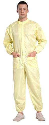 Yruioon Mono de trabajo unisex para hombre, traje de protección antiestático con bolsillos con cremallera, traje de cuerpo completo, ropa de trabajo artesanal industrial, amarillo, L