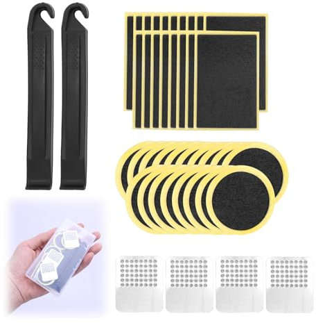 cxxtkcxxlc 42 Teiliges Fahrrad Flickset Selbstklebenden Patches, Fahrrad Reifen Flickzeug Reparaturset Brecheisen und raspeln, für Mountainbikes, Rennräder, Mountain MTB BMX E-Bike Scooter