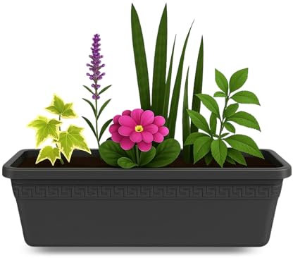 TECHZOCO Jardinera de plástico sin plato, Balconera plástico, Macetero para Jardín, Fabricado en Polipropileno, Apto balcón, Patio, Interior/Exterior, 40 cm Largo x 15 cm Alto x 18 cm Fondo, Antracita