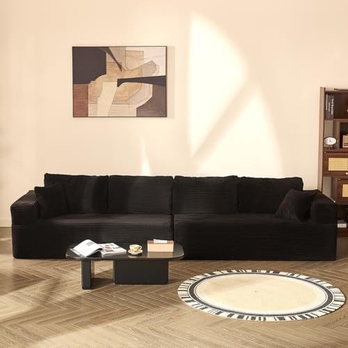 Litbird Canapé d’Angle modulable en L avec Fonction lit – Grand canapé Convertible rembourré en Tissu côtelé – Canapé-lit Confortable pour Salon,Noir